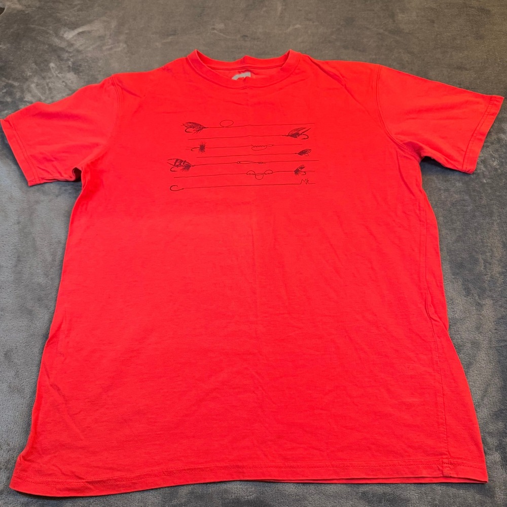 Mountain Khakis Red Organic Cotton Fly Fishing Graphic Tee Shirt Mens Large